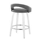 Grotto Upholstered 26" Fixed-Height Counter Stool - Set of 2 - White Wood, Grey PU, Chrome Metal