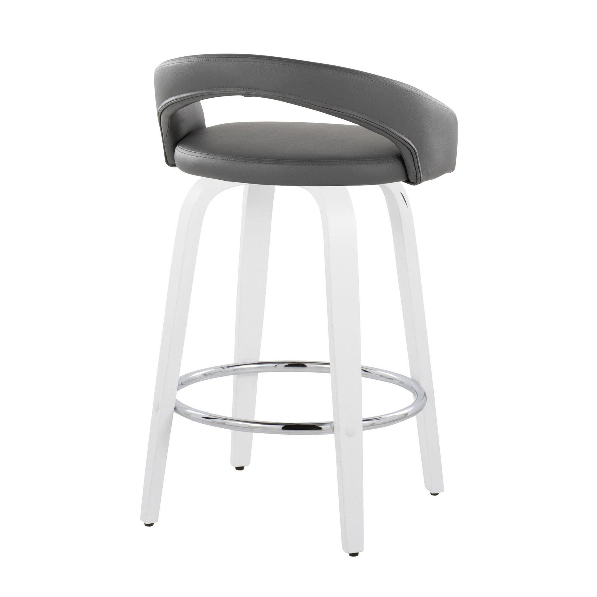 Grotto Upholstered 26" Fixed-Height Counter Stool - Set of 2 - White Wood, Grey PU, Chrome Metal