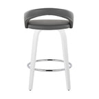Grotto Upholstered 26" Fixed-Height Counter Stool - Set of 2 - White Wood, Grey PU, Chrome Metal