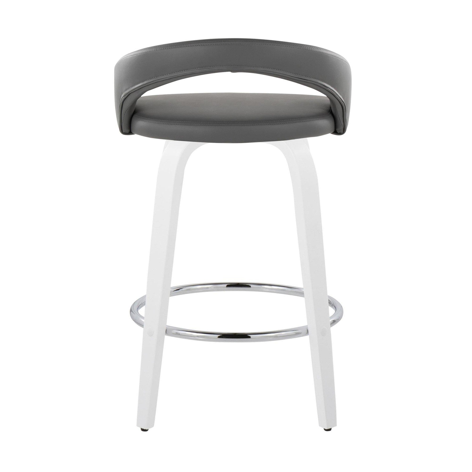 Grotto Upholstered 26" Fixed-Height Counter Stool - Set of 2 - White Wood, Grey PU, Chrome Metal
