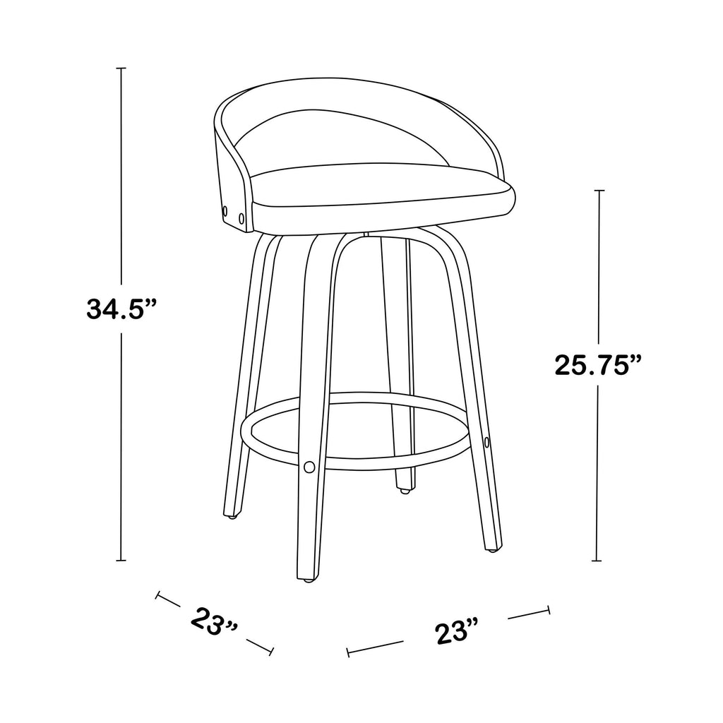 Grotto Upholstered 26" Fixed-Height Counter Stool - Set of 2 - White Wood, Grey PU, Chrome Metal
