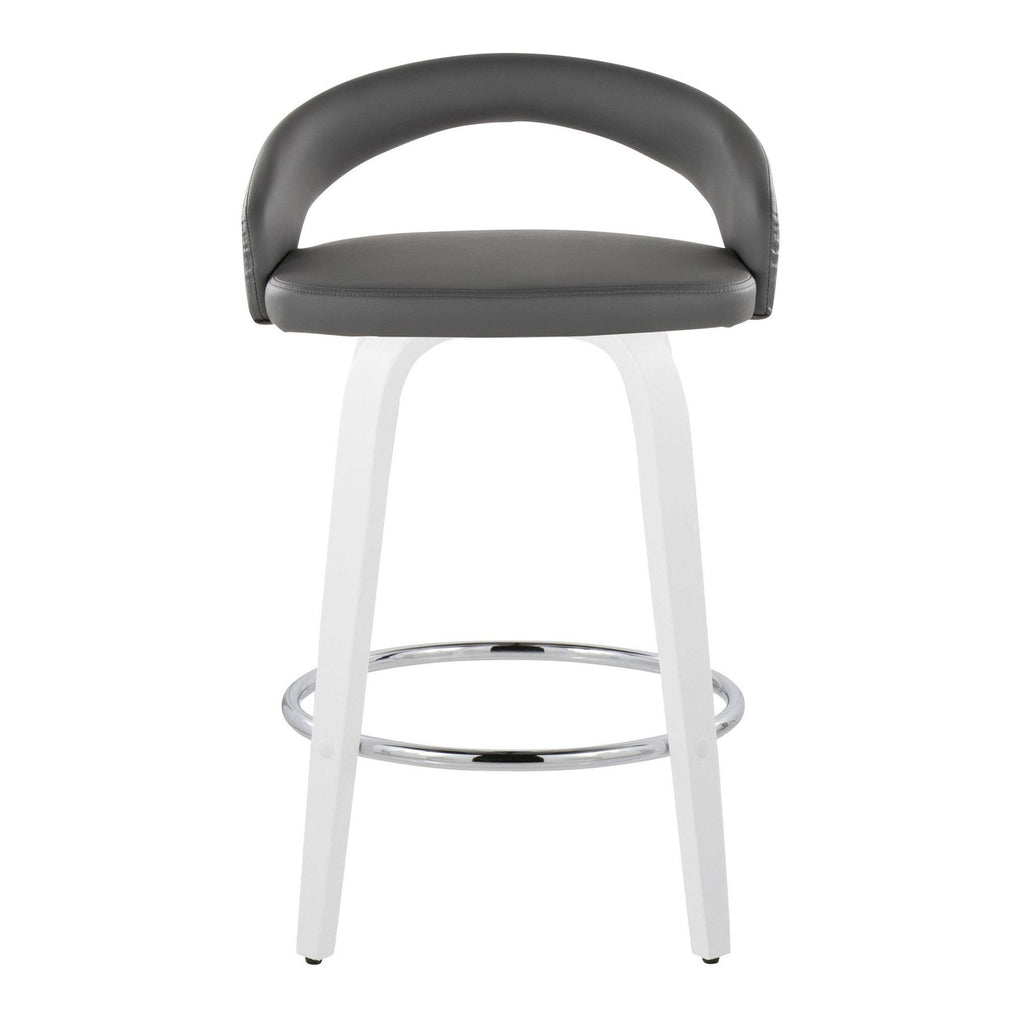 Grotto Upholstered 26" Fixed-Height Counter Stool - Set of 2 - White Wood, Grey PU, Chrome Metal