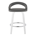 Grotto Upholstered 26" Fixed-Height Counter Stool - Set of 2 - White Wood, Grey PU, Chrome Metal