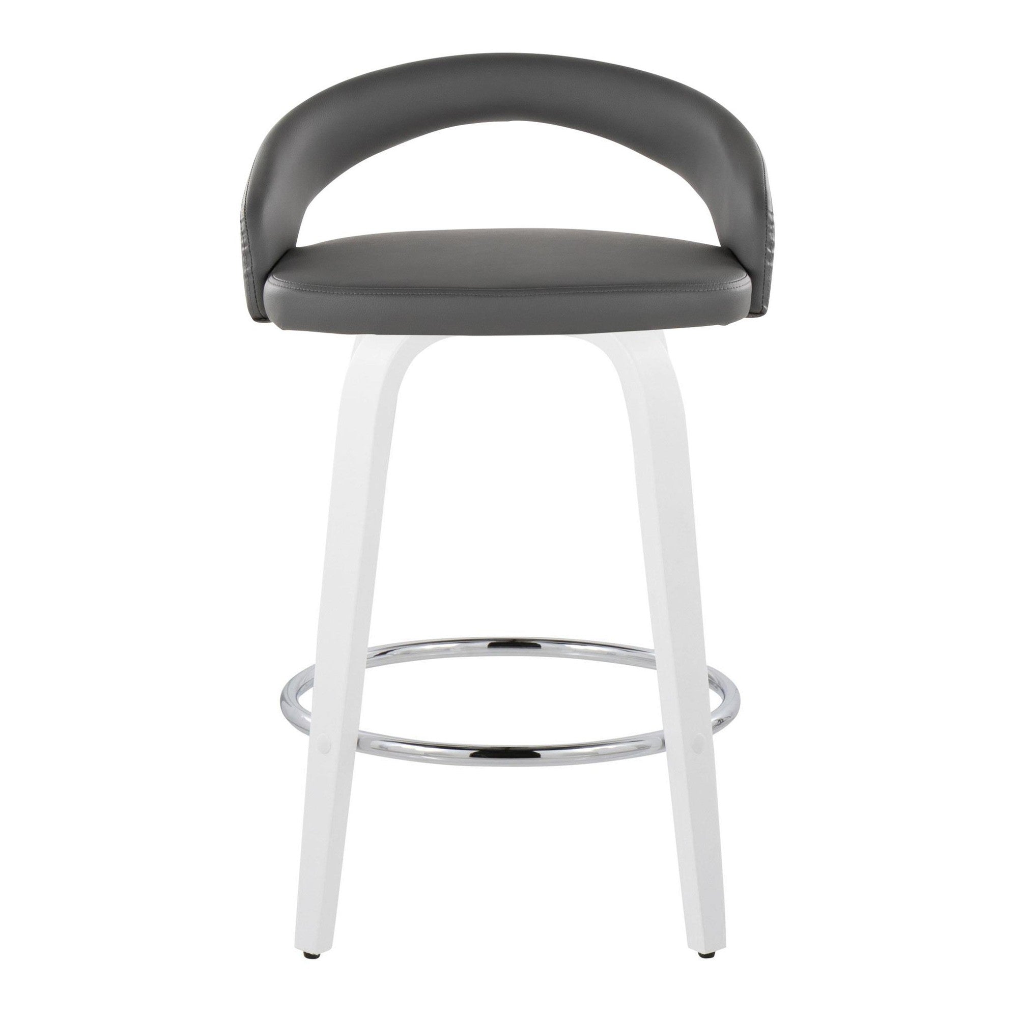 Grotto Upholstered 26" Fixed-Height Counter Stool - Set of 2 - White Wood, Grey PU, Chrome Metal