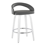 Grotto Upholstered 26" Fixed-Height Counter Stool - Set of 2 - White Wood, Grey PU, Chrome Metal