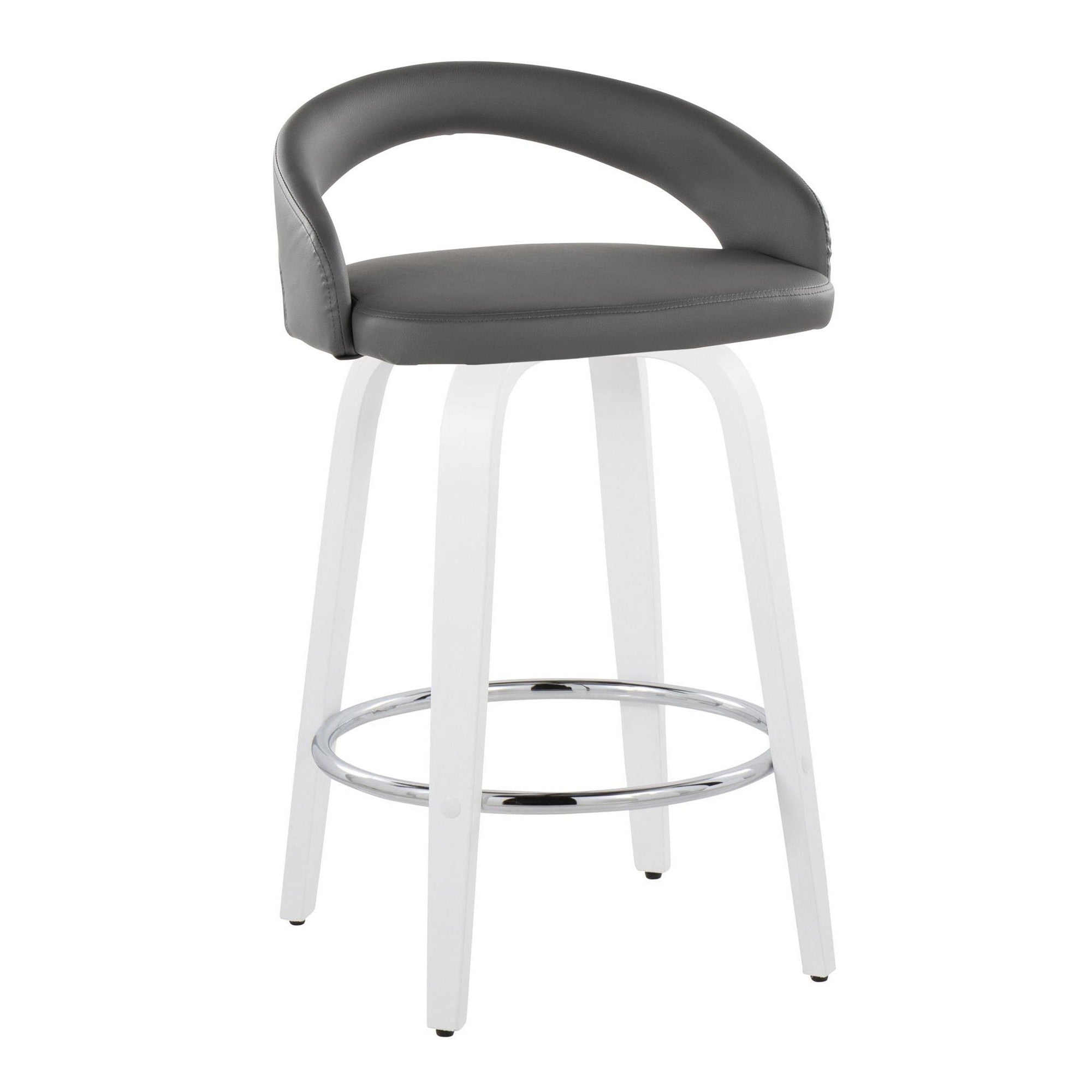 Grotto Upholstered 26" Fixed-Height Counter Stool - Set of 2 - White Wood, Grey PU, Chrome Metal