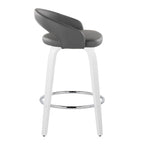 Grotto Upholstered 26" Fixed-Height Counter Stool - Set of 2 - White Wood, Grey PU, Chrome Metal