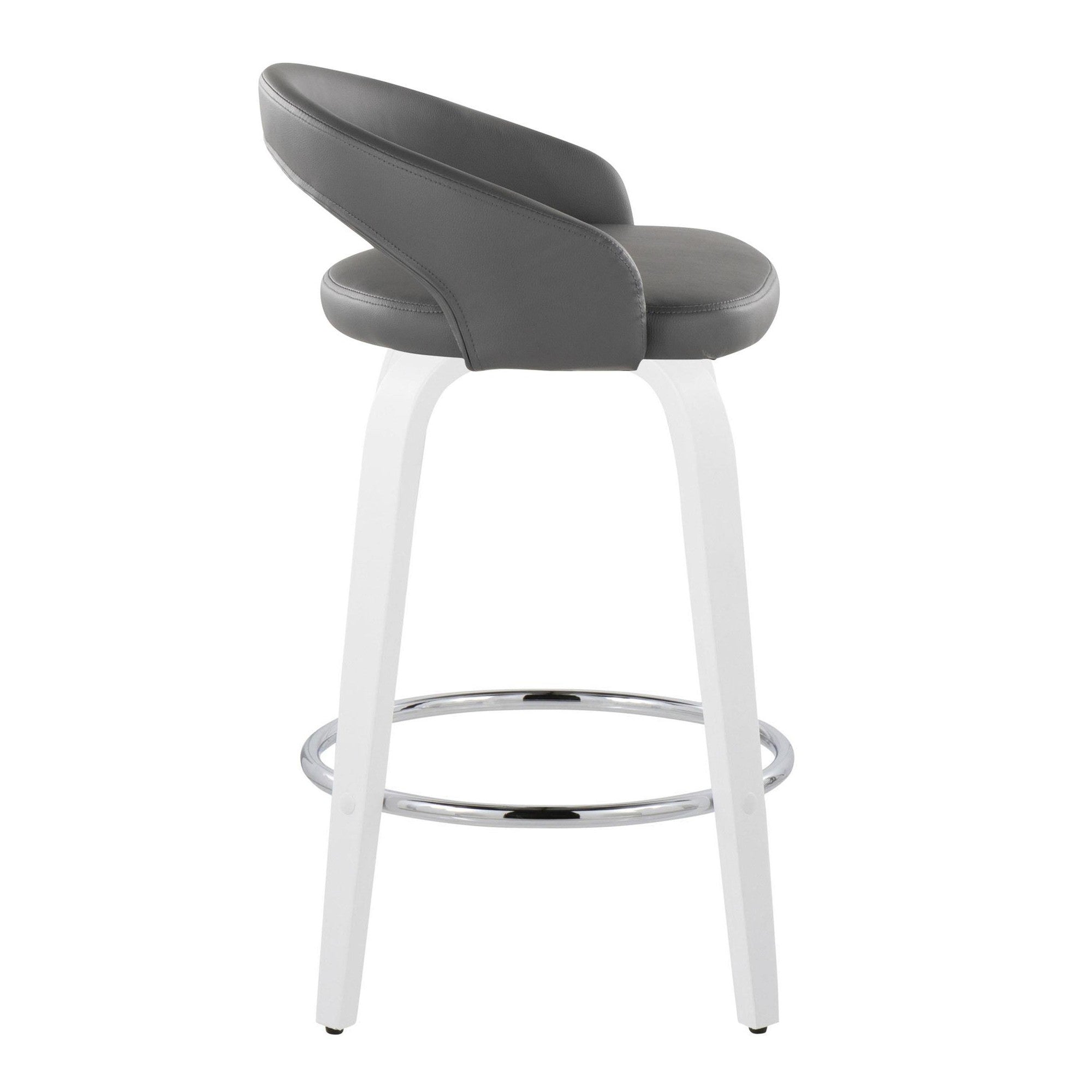 Grotto Upholstered 26" Fixed-Height Counter Stool - Set of 2 - White Wood, Grey PU, Chrome Metal