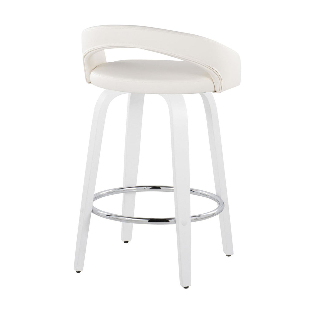 Grotto Upholstered 26" Fixed-Height Counter Stool - Set of 2 - White Wood, White PU, Chrome Metal