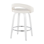 Grotto Upholstered 26" Fixed-Height Counter Stool - Set of 2 - White Wood, White PU, Chrome Metal