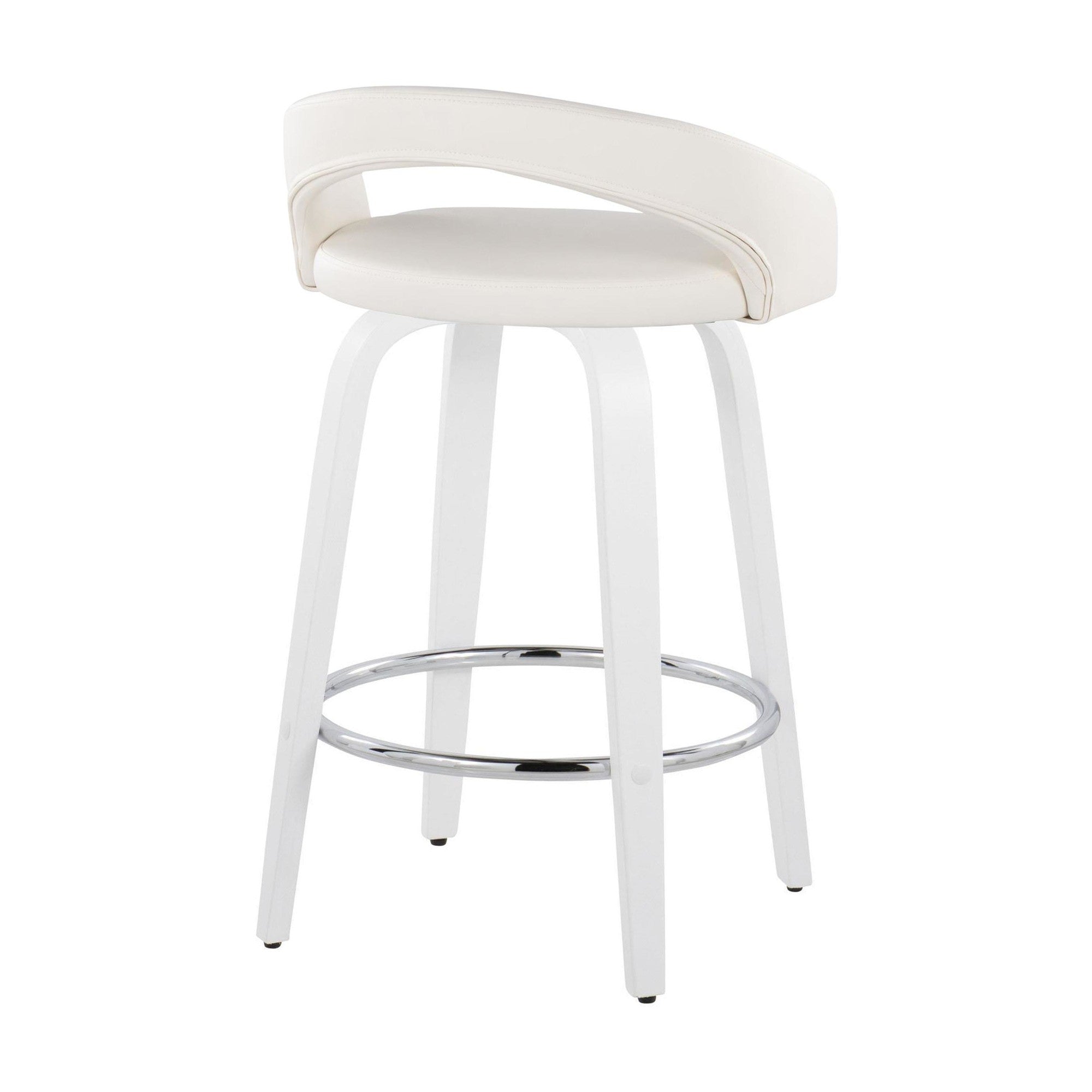 Grotto Upholstered 26" Fixed-Height Counter Stool - Set of 2 - White Wood, White PU, Chrome Metal