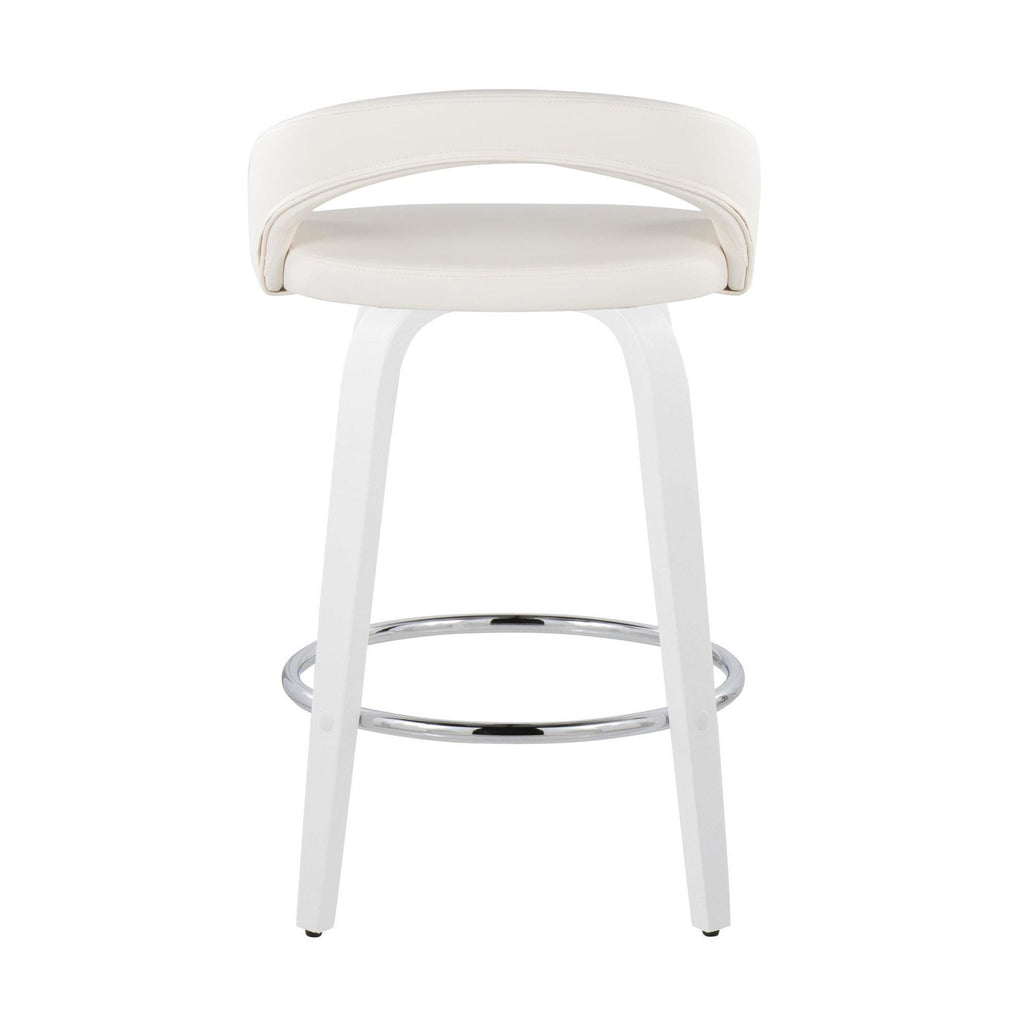 Grotto Upholstered 26" Fixed-Height Counter Stool - Set of 2 - White Wood, White PU, Chrome Metal
