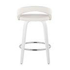 Grotto Upholstered 26" Fixed-Height Counter Stool - Set of 2 - White Wood, White PU, Chrome Metal