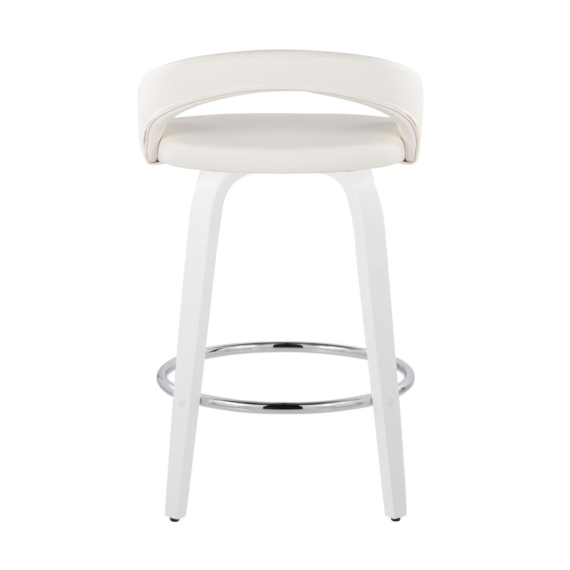 Grotto Upholstered 26" Fixed-Height Counter Stool - Set of 2 - White Wood, White PU, Chrome Metal