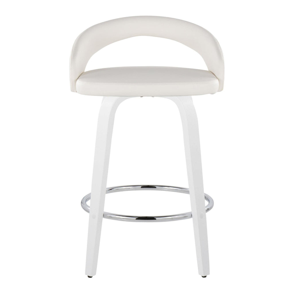 Grotto Upholstered 26" Fixed-Height Counter Stool - Set of 2 - White Wood, White PU, Chrome Metal