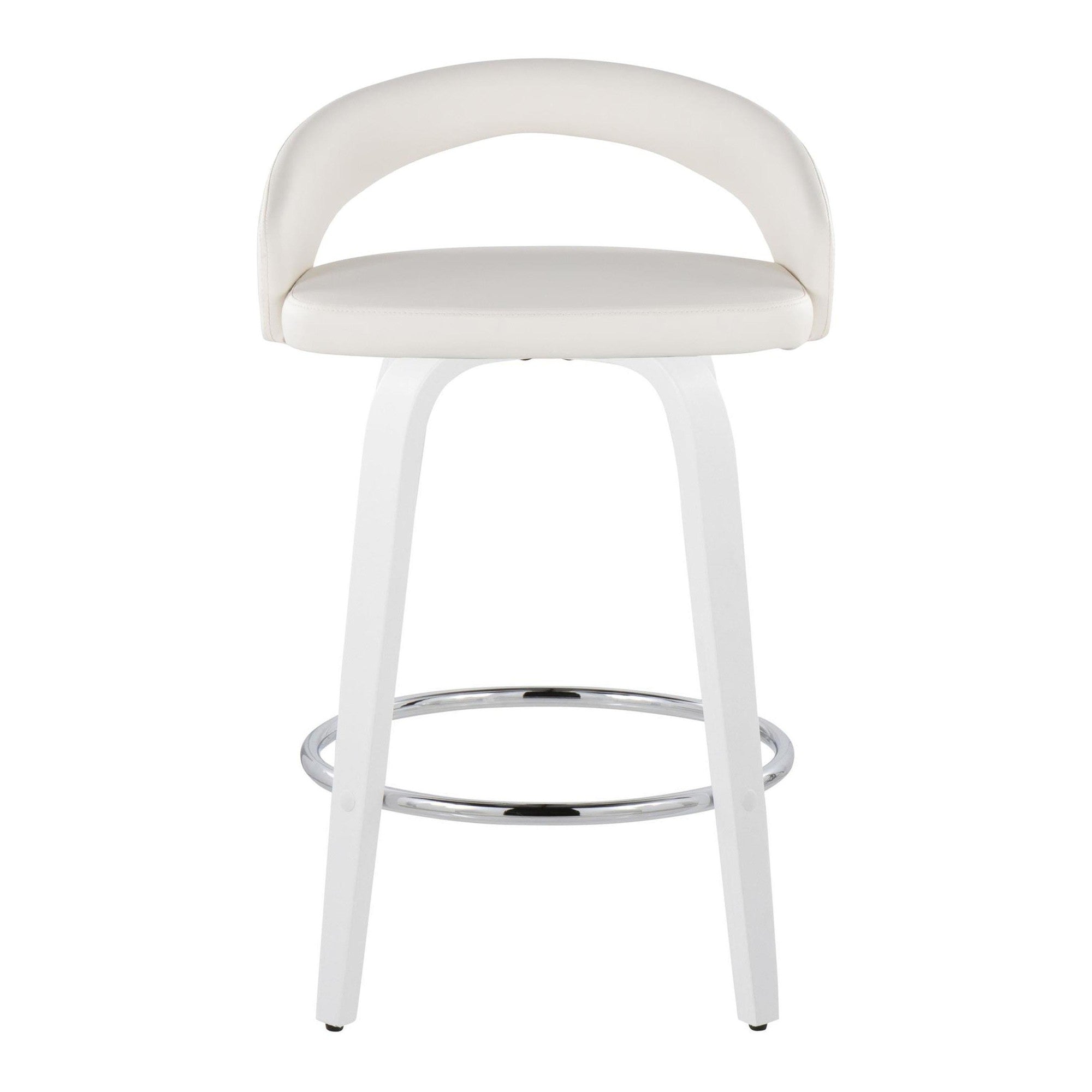 Grotto Upholstered 26" Fixed-Height Counter Stool - Set of 2 - White Wood, White PU, Chrome Metal