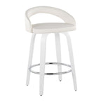 Grotto Upholstered 26" Fixed-Height Counter Stool - Set of 2 - White Wood, White PU, Chrome Metal