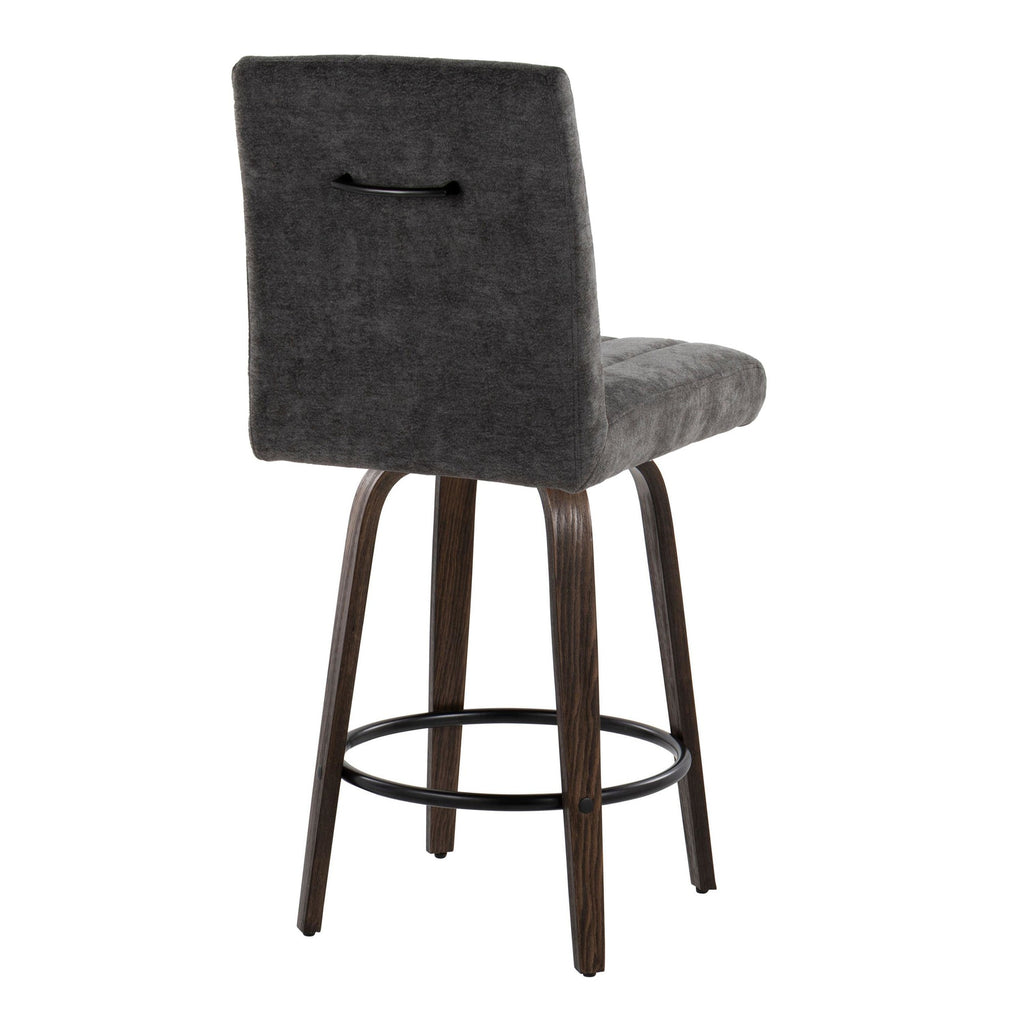 Hank 26" Fixed-Height Counter Stool - Set of 2 - Walnut Glazed Wood, Black Fabric, Black Metal