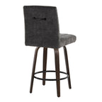 Hank 26" Fixed-Height Counter Stool - Set of 2 - Walnut Glazed Wood, Black Fabric, Black Metal