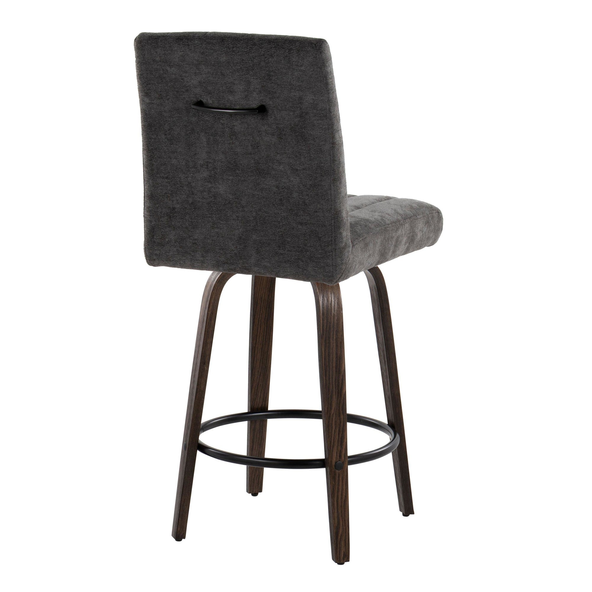 Hank 26" Fixed-Height Counter Stool - Set of 2 - Walnut Glazed Wood, Black Fabric, Black Metal