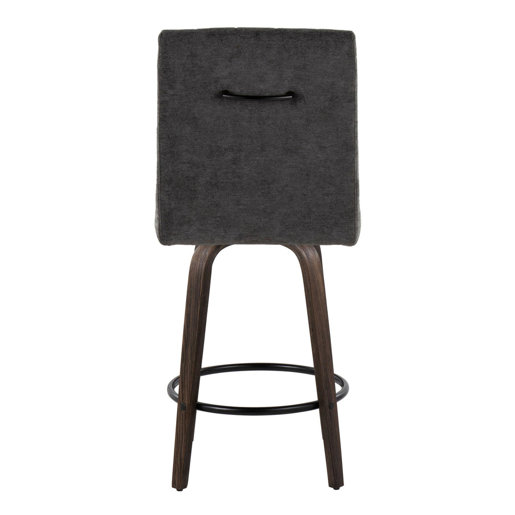 Hank 26" Fixed-Height Counter Stool - Set of 2 - Walnut Glazed Wood, Black Fabric, Black Metal