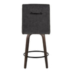 Hank 26" Fixed-Height Counter Stool - Set of 2 - Walnut Glazed Wood, Black Fabric, Black Metal