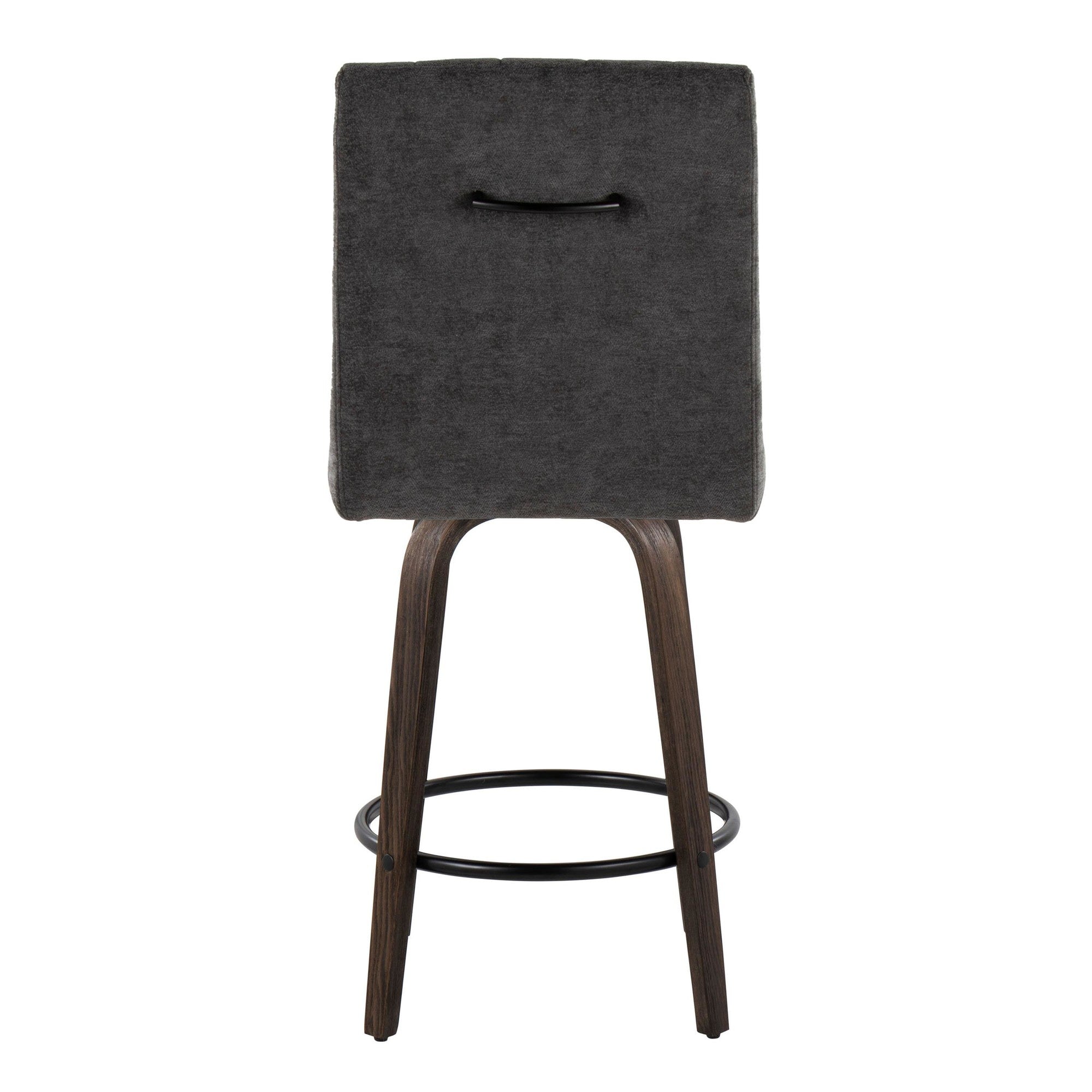 Hank 26" Fixed-Height Counter Stool - Set of 2 - Walnut Glazed Wood, Black Fabric, Black Metal