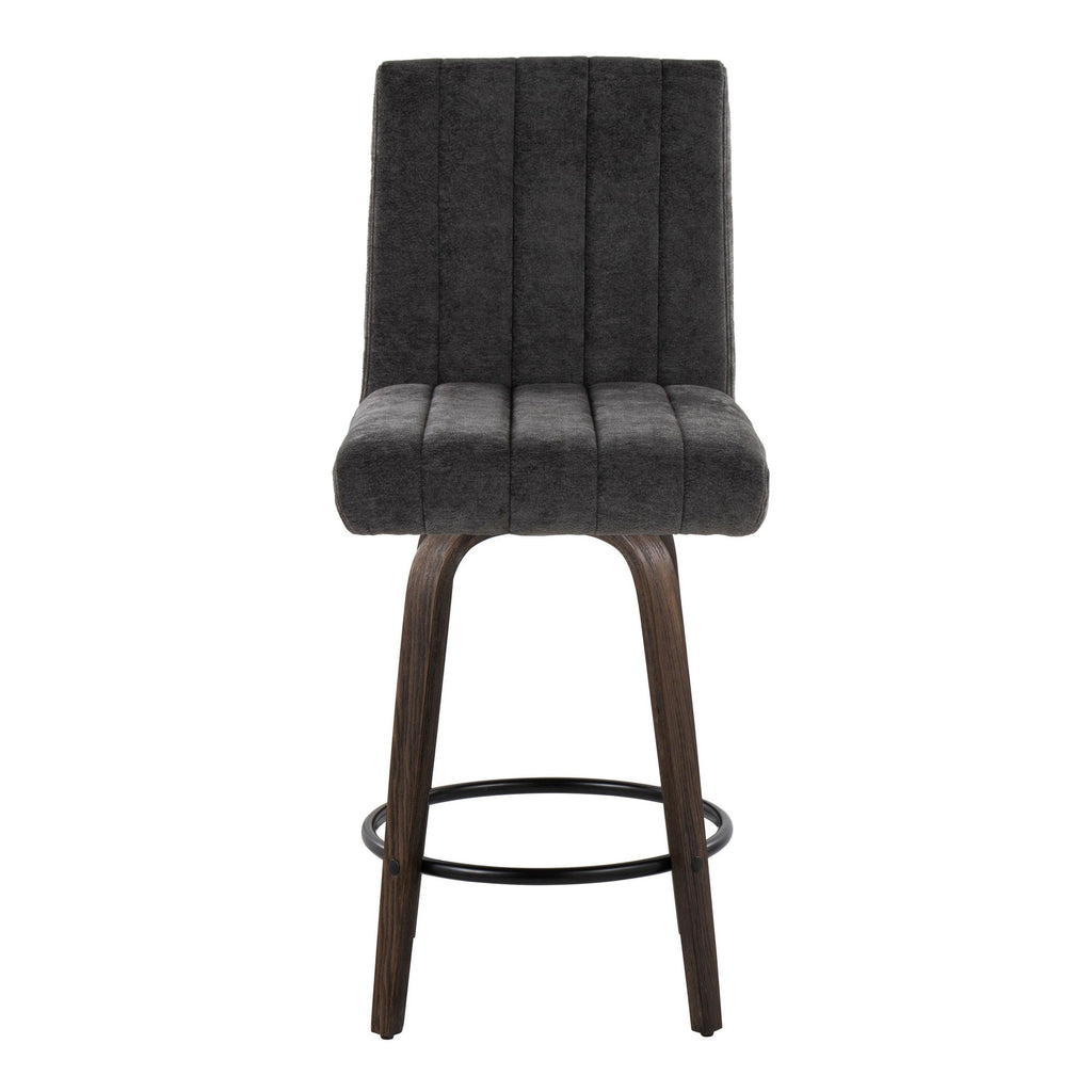 Hank 26" Fixed-Height Counter Stool - Set of 2 - Walnut Glazed Wood, Black Fabric, Black Metal