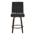 Hank 26" Fixed-Height Counter Stool - Set of 2 - Walnut Glazed Wood, Black Fabric, Black Metal