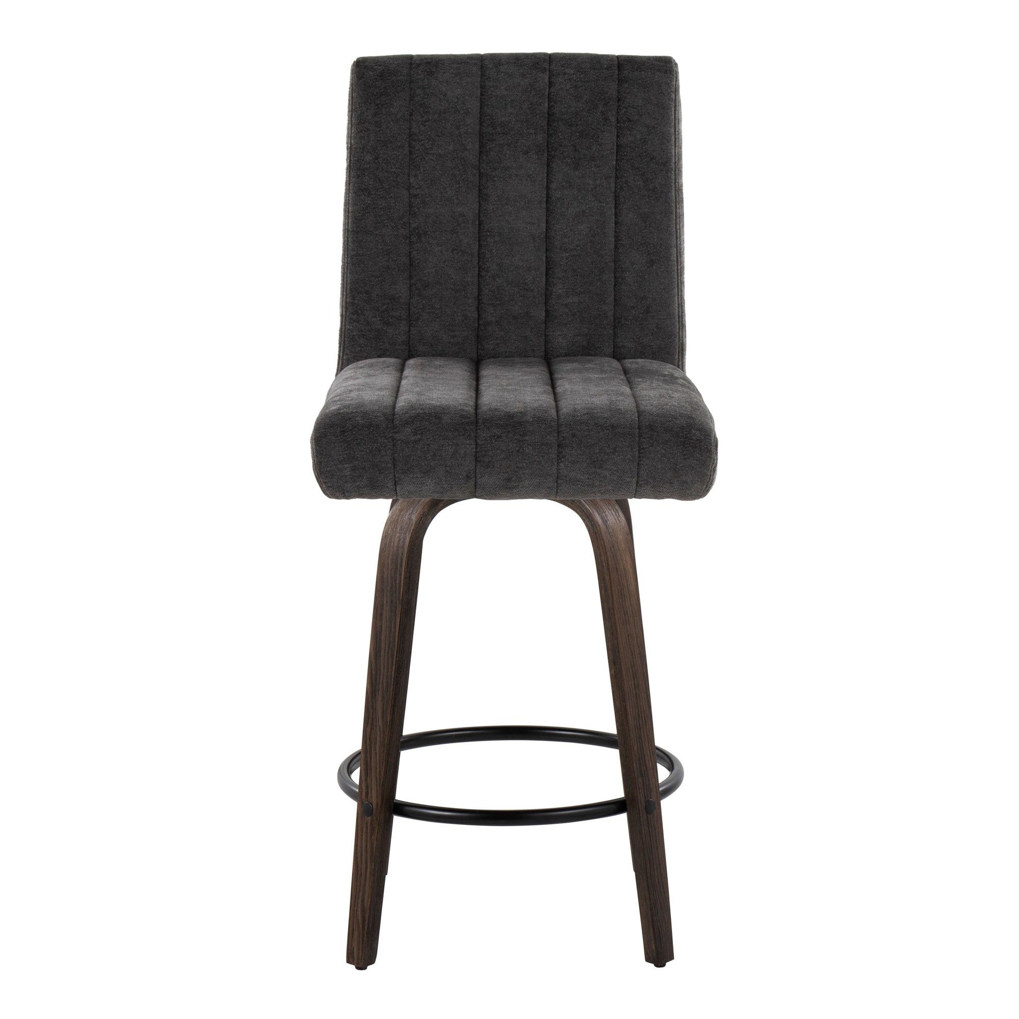 Hank 26" Fixed-Height Counter Stool - Set of 2 - Walnut Glazed Wood, Black Fabric, Black Metal