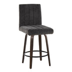 Hank 26" Fixed-Height Counter Stool - Set of 2 - Walnut Glazed Wood, Black Fabric, Black Metal