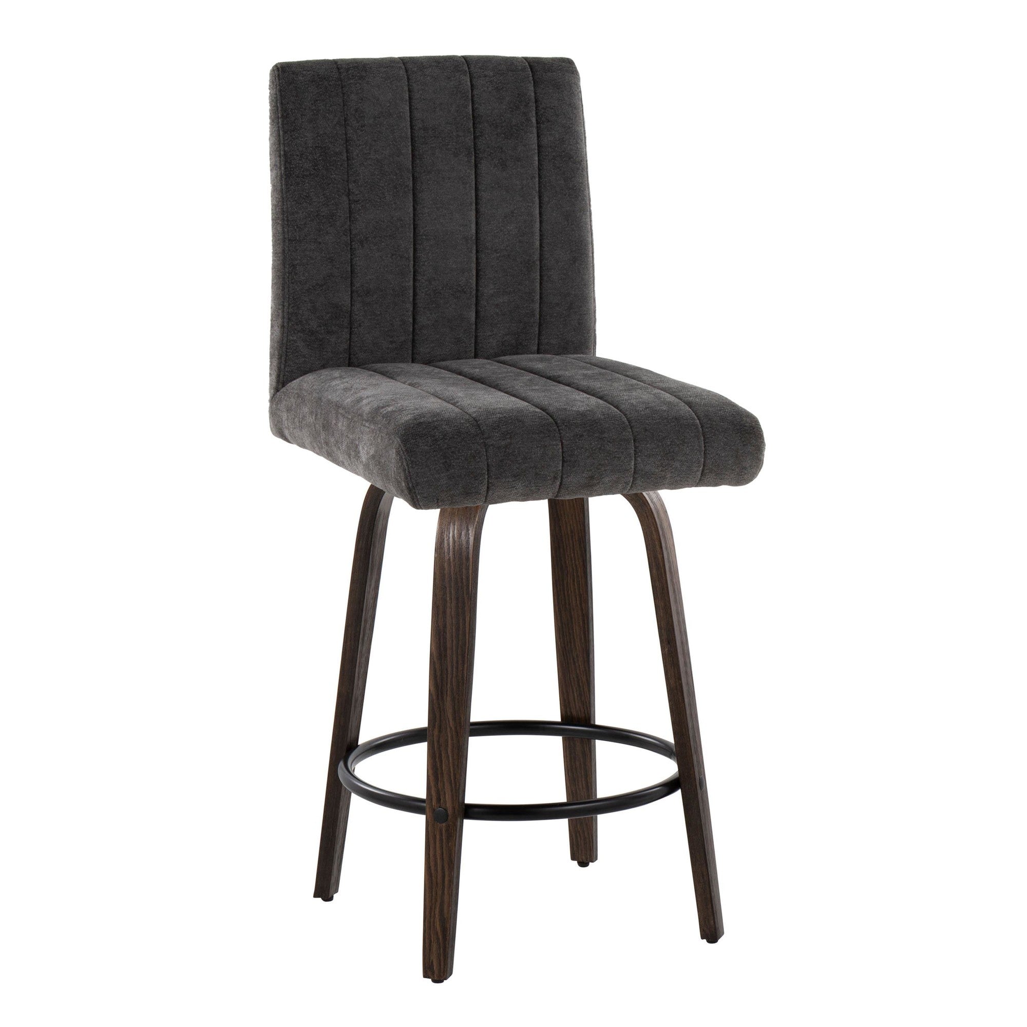 Hank 26" Fixed-Height Counter Stool - Set of 2 - Walnut Glazed Wood, Black Fabric, Black Metal