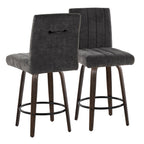 Hank 26" Fixed-Height Counter Stool - Set of 2 - Walnut Glazed Wood, Black Fabric, Black Metal