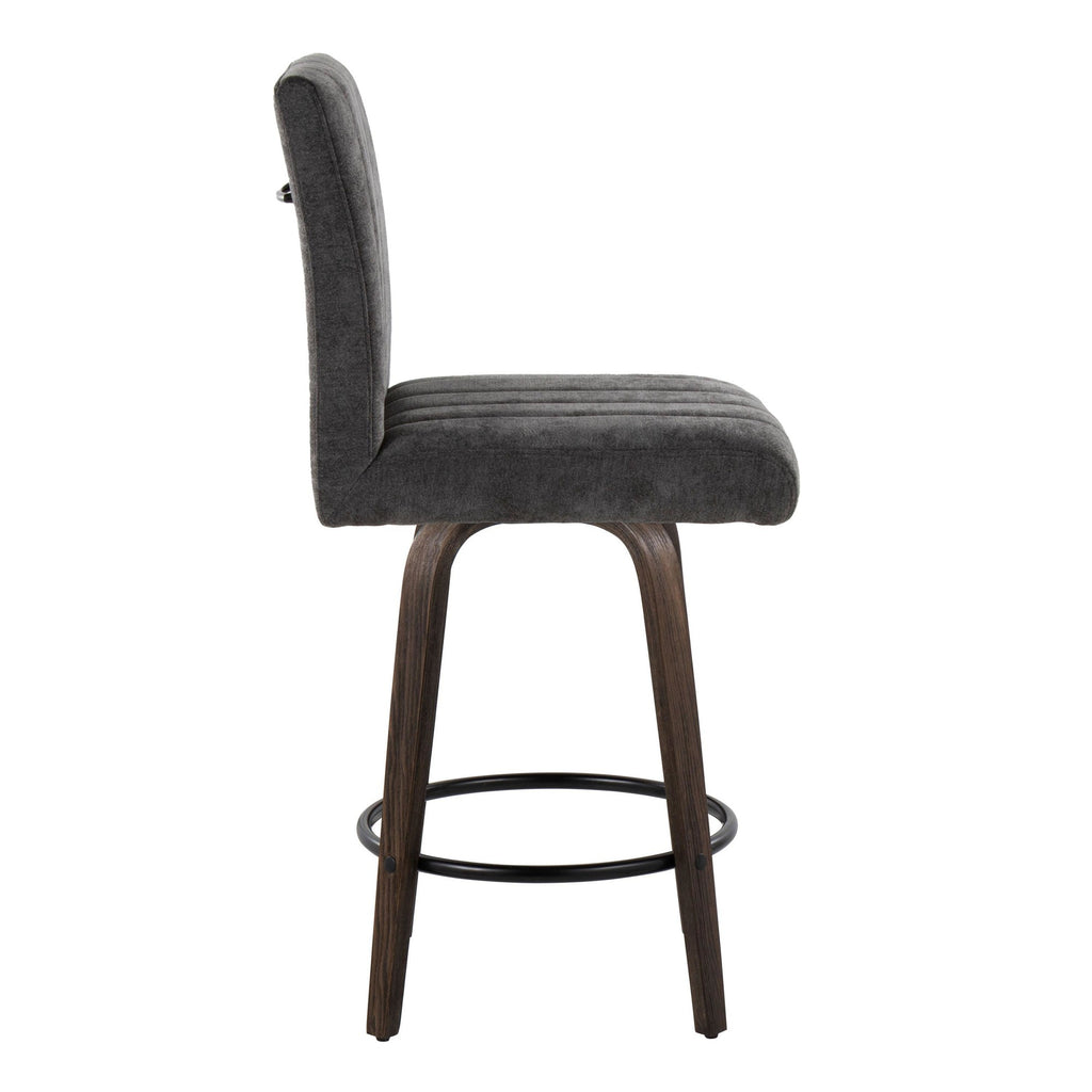 Hank 26" Fixed-Height Counter Stool - Set of 2 - Walnut Glazed Wood, Black Fabric, Black Metal