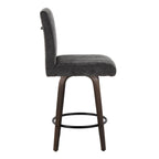 Hank 26" Fixed-Height Counter Stool - Set of 2 - Walnut Glazed Wood, Black Fabric, Black Metal