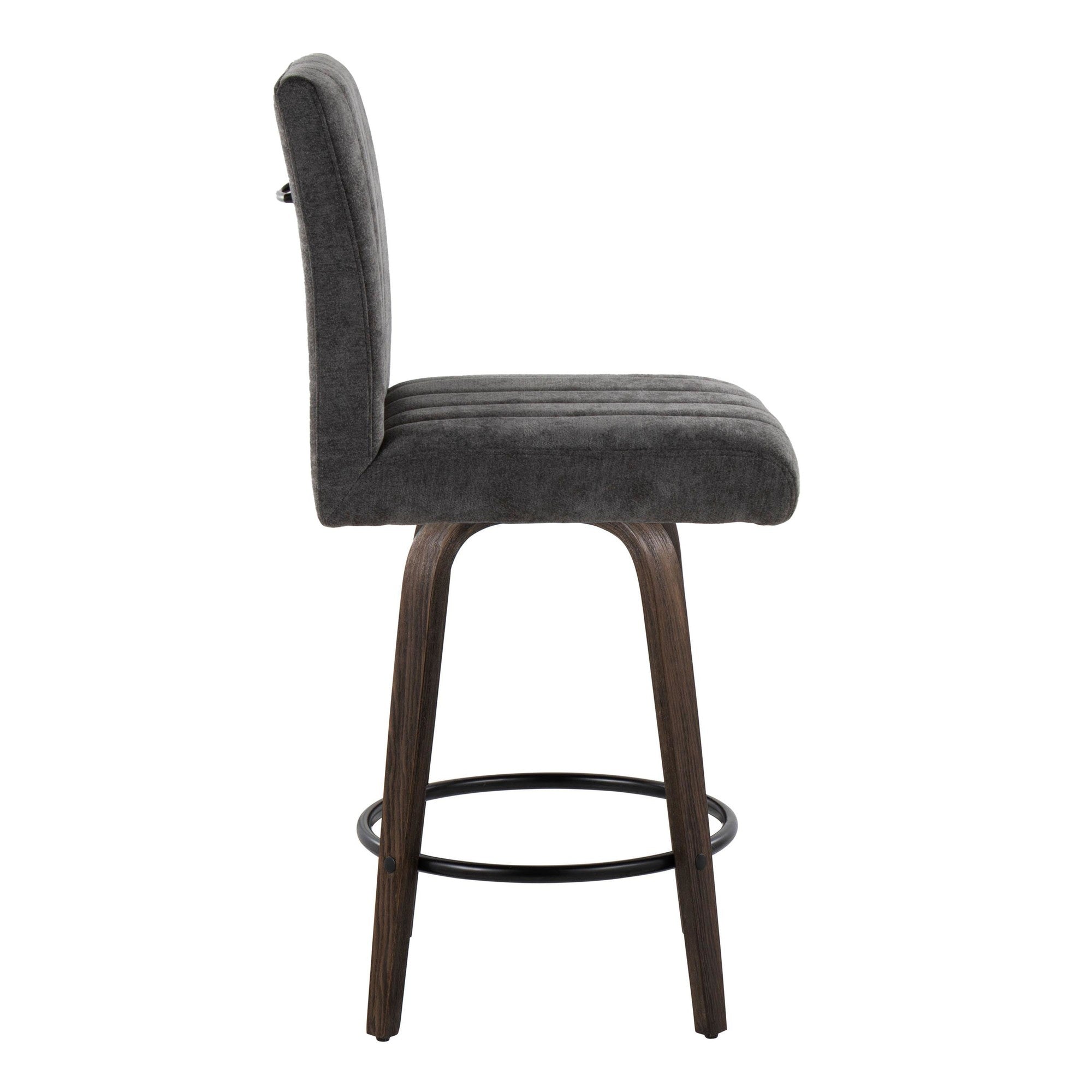 Hank 26" Fixed-Height Counter Stool - Set of 2 - Walnut Glazed Wood, Black Fabric, Black Metal