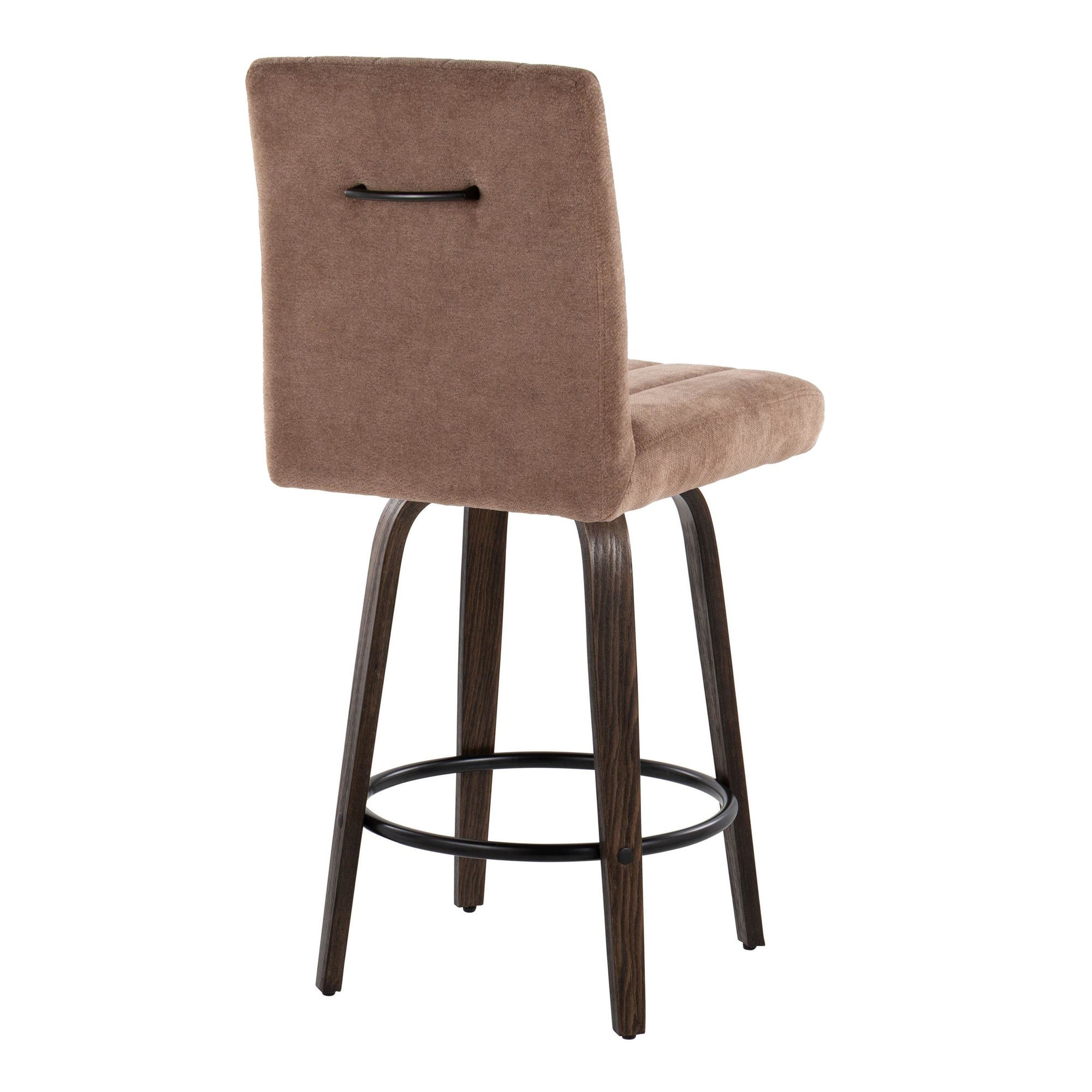 Hank 26" Fixed-Height Counter Stool - Set of 2 - Walnut Glazed Wood, Brown Fabric, Black Metal