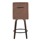 Hank 26" Fixed-Height Counter Stool - Set of 2 - Walnut Glazed Wood, Brown Fabric, Black Metal