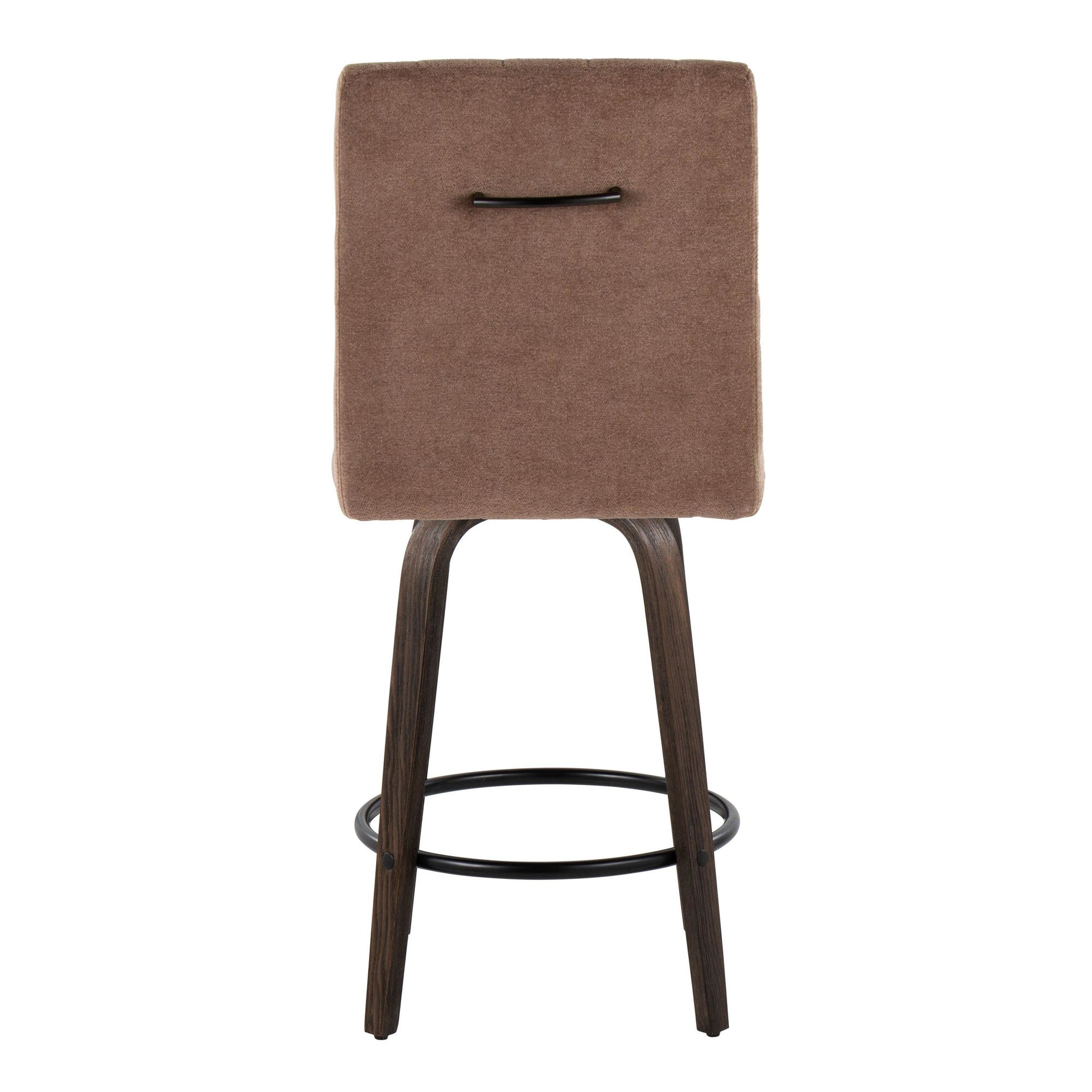 Hank 26" Fixed-Height Counter Stool - Set of 2 - Walnut Glazed Wood, Brown Fabric, Black Metal