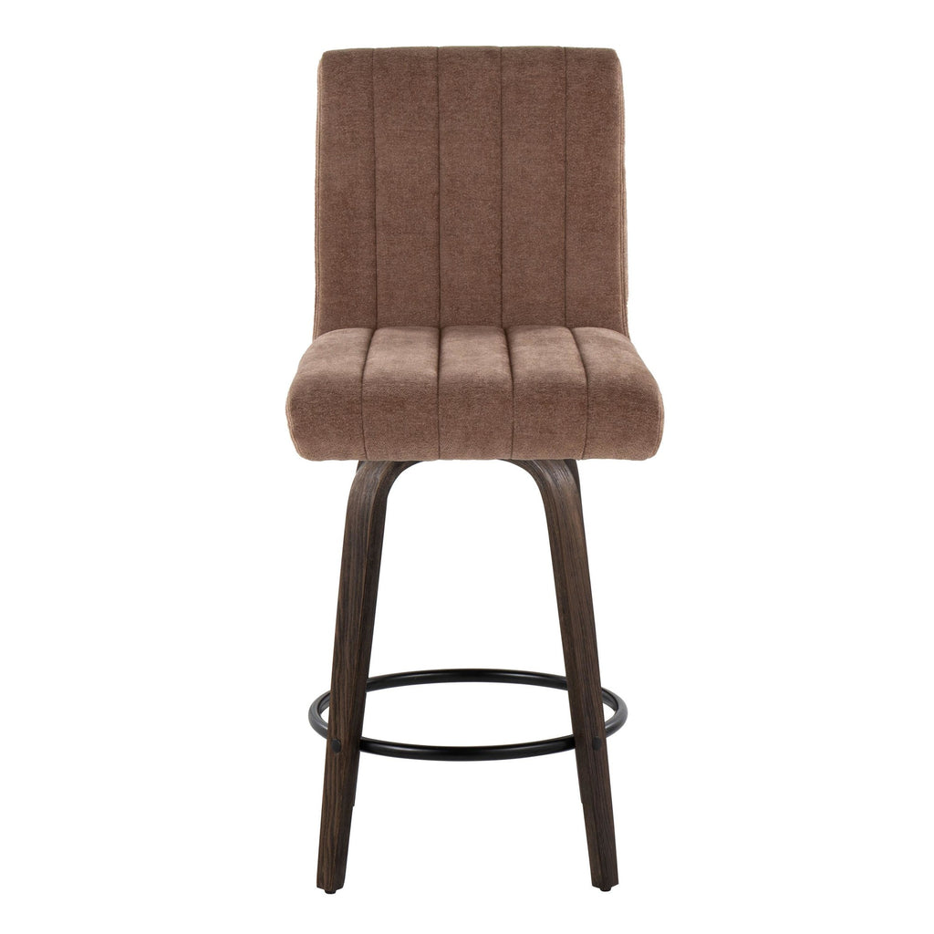 Hank 26" Fixed-Height Counter Stool - Set of 2 - Walnut Glazed Wood, Brown Fabric, Black Metal