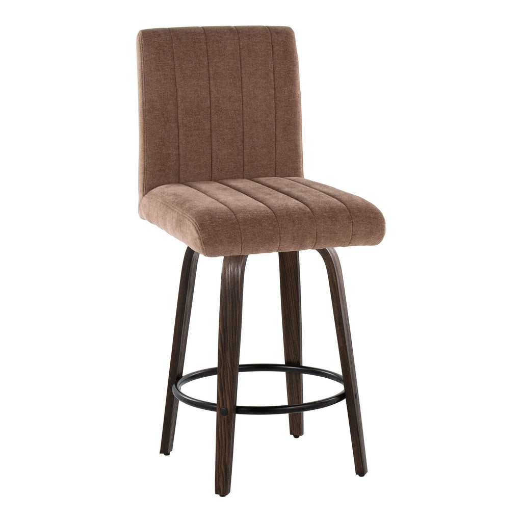 Hank 26" Fixed-Height Counter Stool - Set of 2 - Walnut Glazed Wood, Brown Fabric, Black Metal