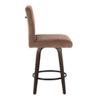 Hank 26" Fixed-Height Counter Stool - Set of 2 - Walnut Glazed Wood, Brown Fabric, Black Metal