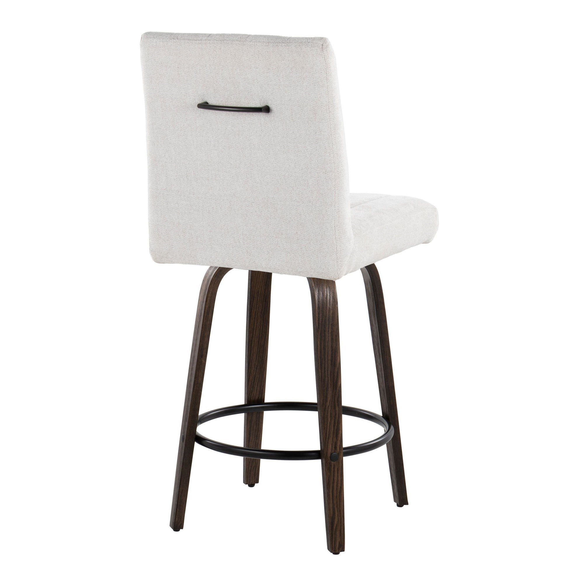 Hank 26" Fixed-Height Counter Stool - Set of 2 - Walnut Glazed Wood, Light Grey Fabric, Black Metal