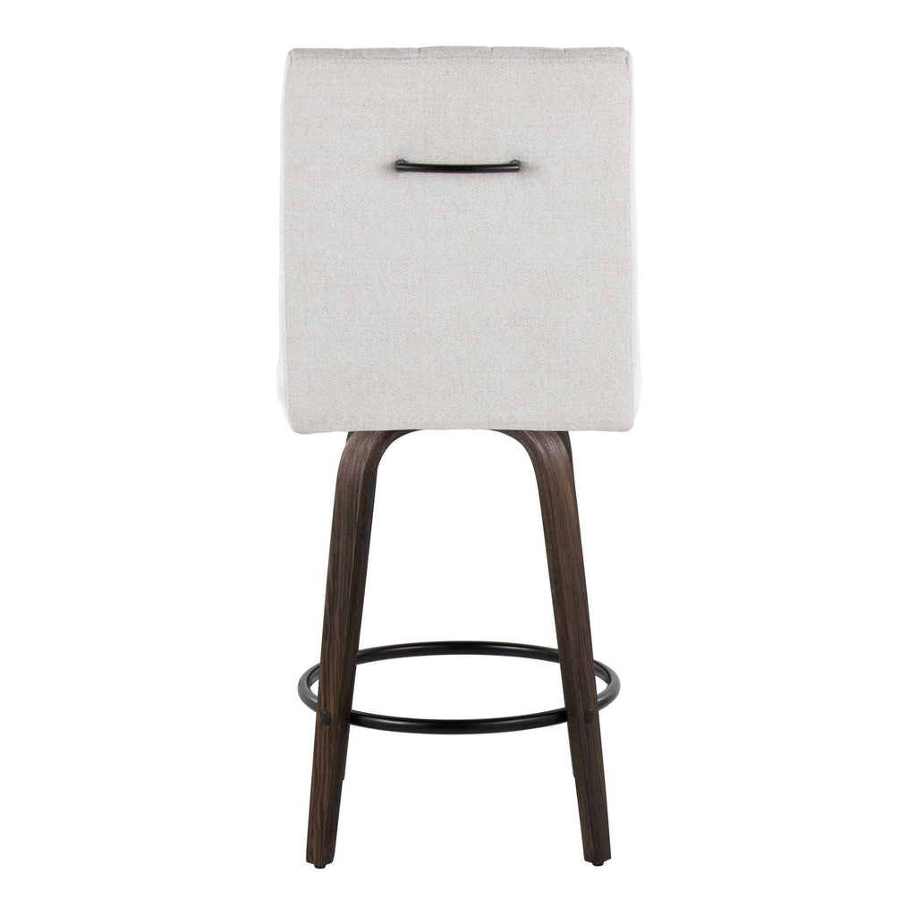 Hank 26" Fixed-Height Counter Stool - Set of 2 - Walnut Glazed Wood, Light Grey Fabric, Black Metal