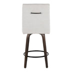 Hank 26" Fixed-Height Counter Stool - Set of 2 - Walnut Glazed Wood, Light Grey Fabric, Black Metal