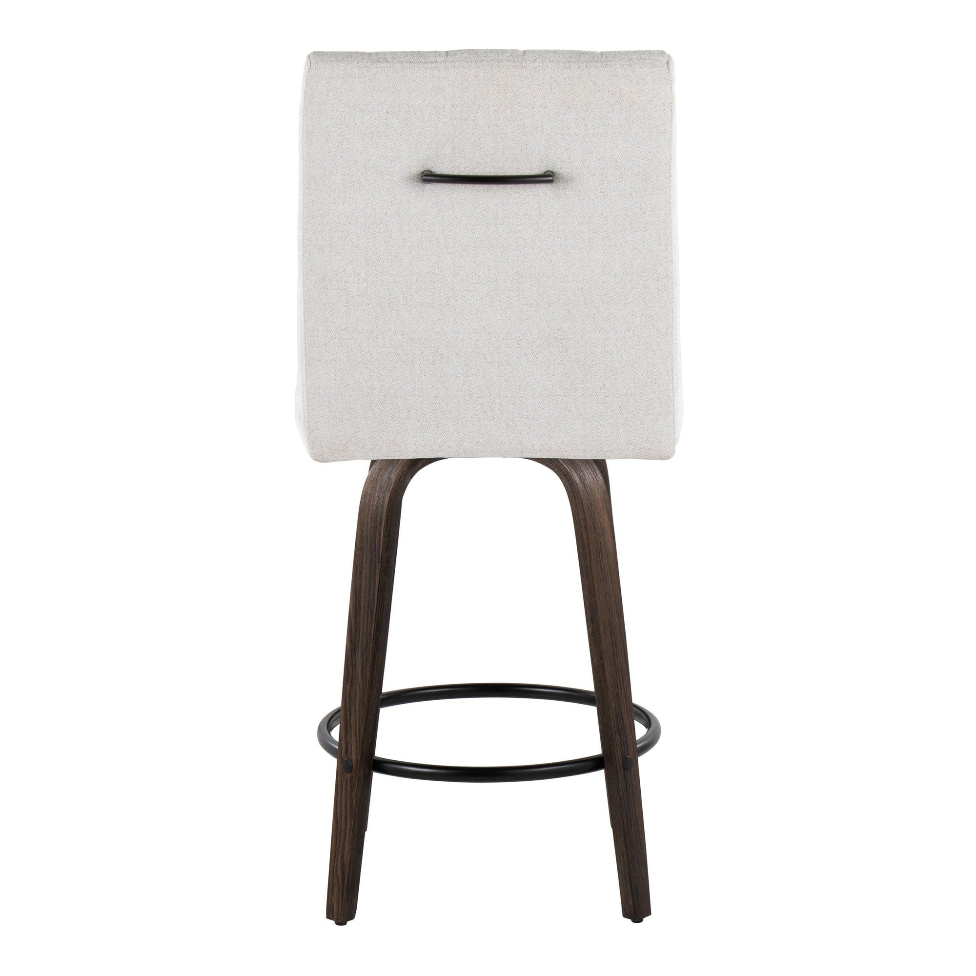 Hank 26" Fixed-Height Counter Stool - Set of 2 - Walnut Glazed Wood, Light Grey Fabric, Black Metal