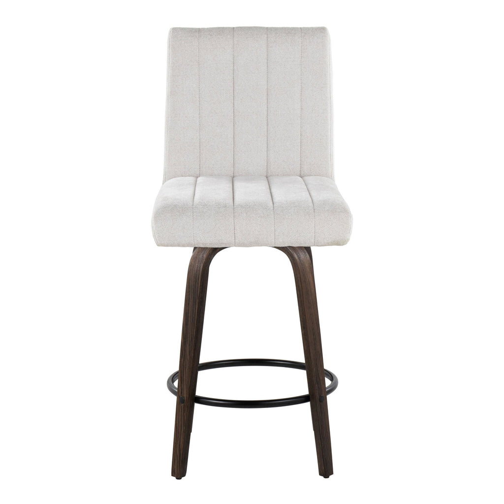 Hank 26" Fixed-Height Counter Stool - Set of 2 - Walnut Glazed Wood, Light Grey Fabric, Black Metal