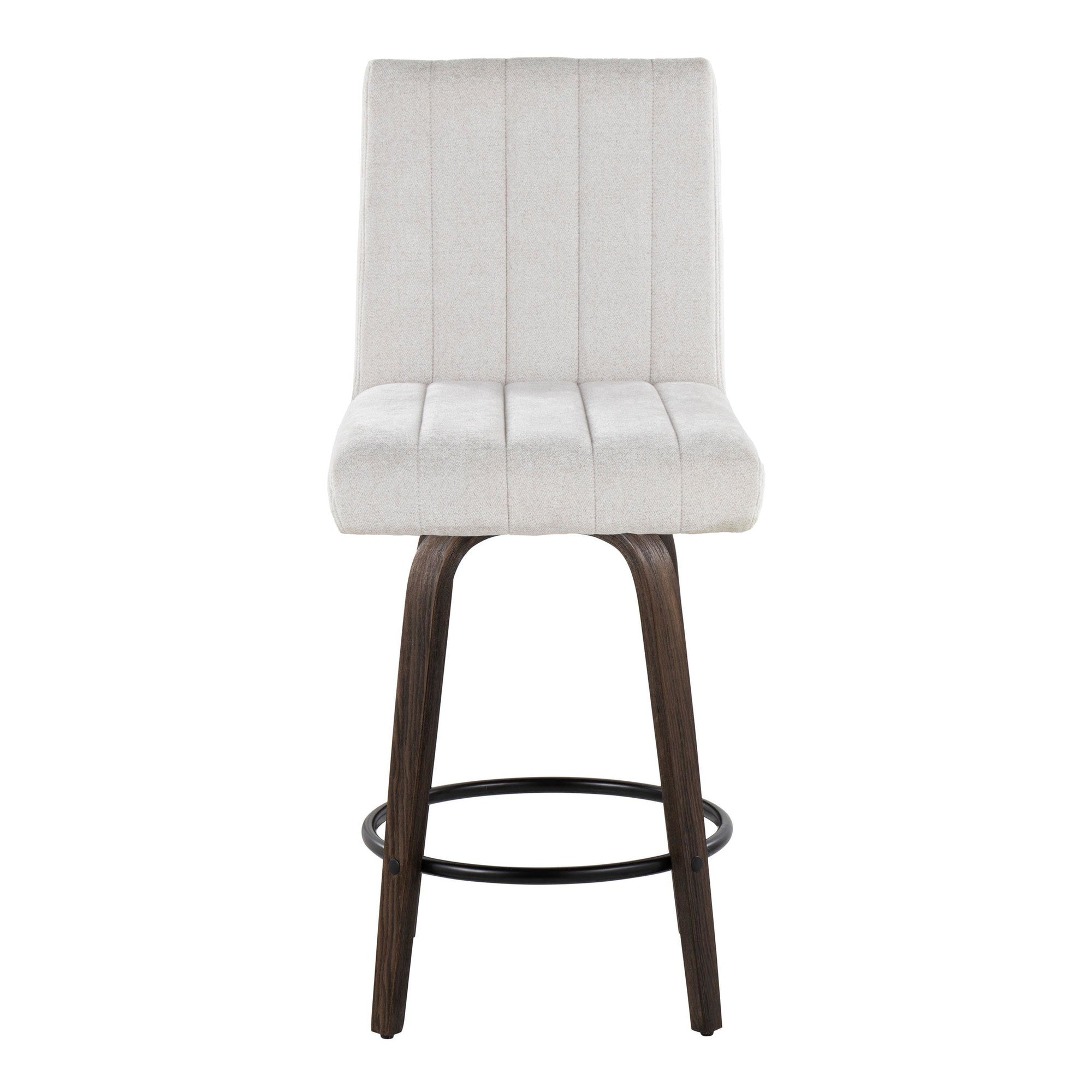 Hank 26" Fixed-Height Counter Stool - Set of 2 - Walnut Glazed Wood, Light Grey Fabric, Black Metal