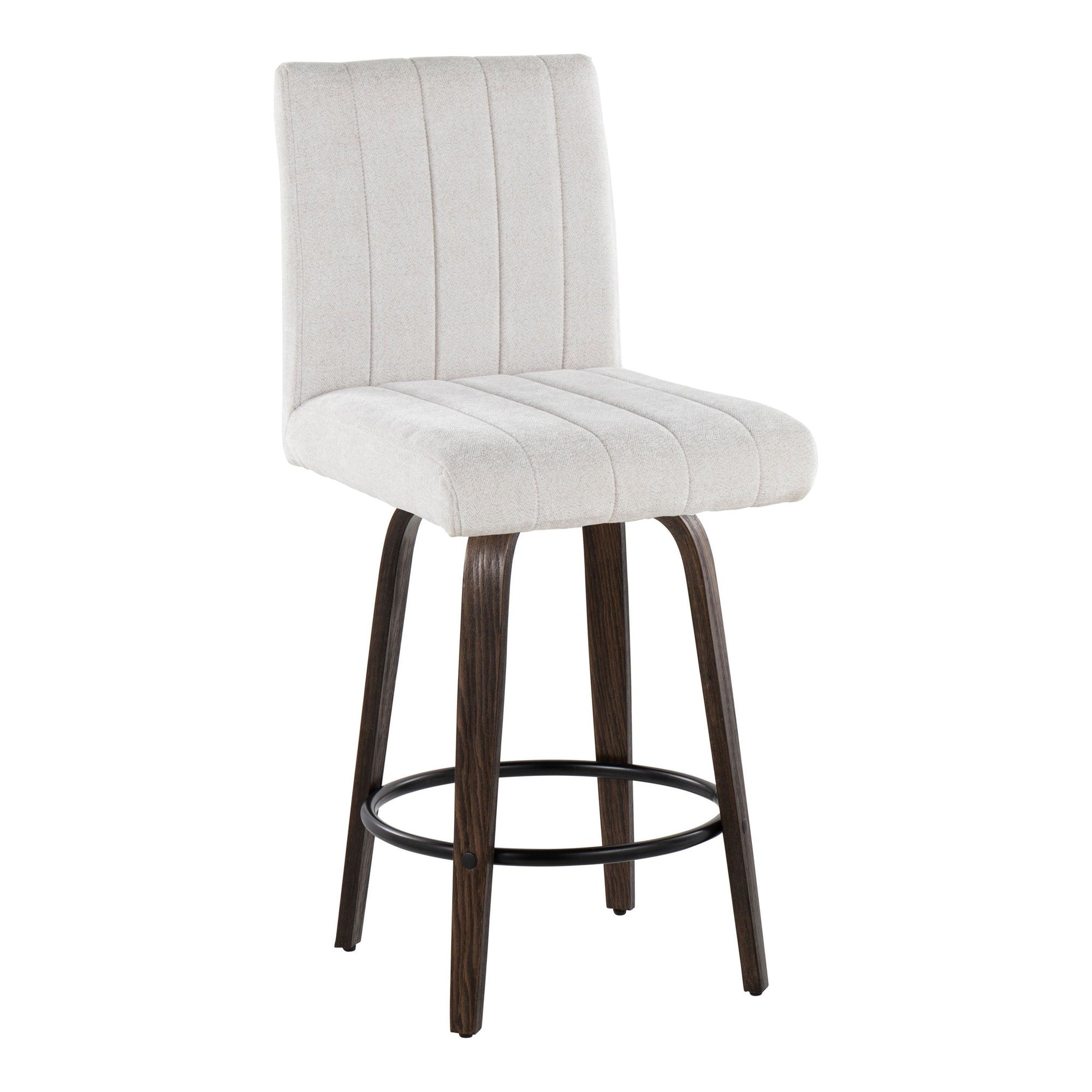 Hank 26" Fixed-Height Counter Stool - Set of 2 - Walnut Glazed Wood, Light Grey Fabric, Black Metal
