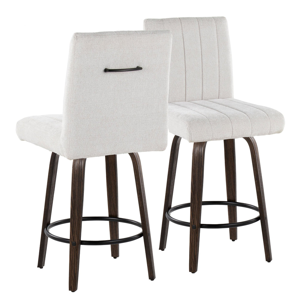 Hank 26" Fixed-Height Counter Stool - Set of 2 - Walnut Glazed Wood, Light Grey Fabric, Black Metal
